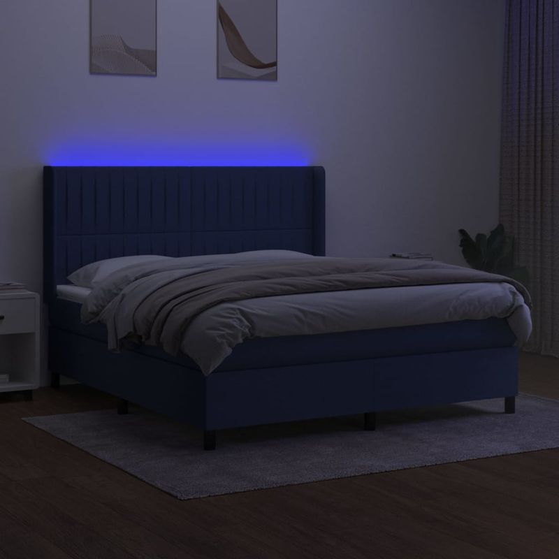 Casa si Gradina - Mobilier - Paturi si accesorii - Paturi - Pat cu arcuri, saltea si LED, albastru, 160x200 cm, textil - Infinity.ro