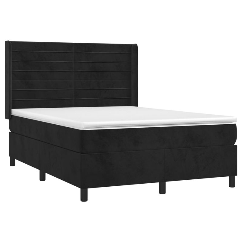 Casa si Gradina - Mobilier - Paturi si accesorii - Paturi - Pat cu arcuri, saltea si LED, negru, 140x190 cm, catifea - Infinity.ro