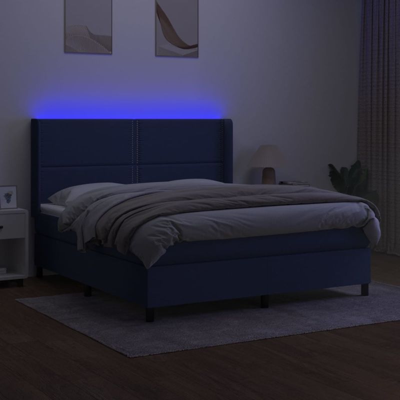 Casa si Gradina - Mobilier - Paturi si accesorii - Paturi - Pat cu arcuri, saltea si LED, albastru, 180x200 cm, textil - Infinity.ro