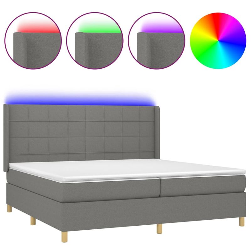 Casa si Gradina - Mobilier - Paturi si accesorii - Paturi - Pat cu arcuri, saltea si LED, gri inchis, 200x200 cm, textil - Infinity.ro