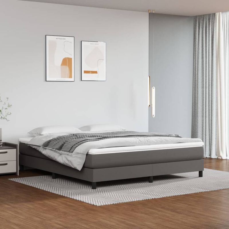 Casa si Gradina - Mobilier - Paturi si accesorii - Paturi - Pat box spring cu saltea, gri, 160x200 cm, piele ecologica - Infinity.ro