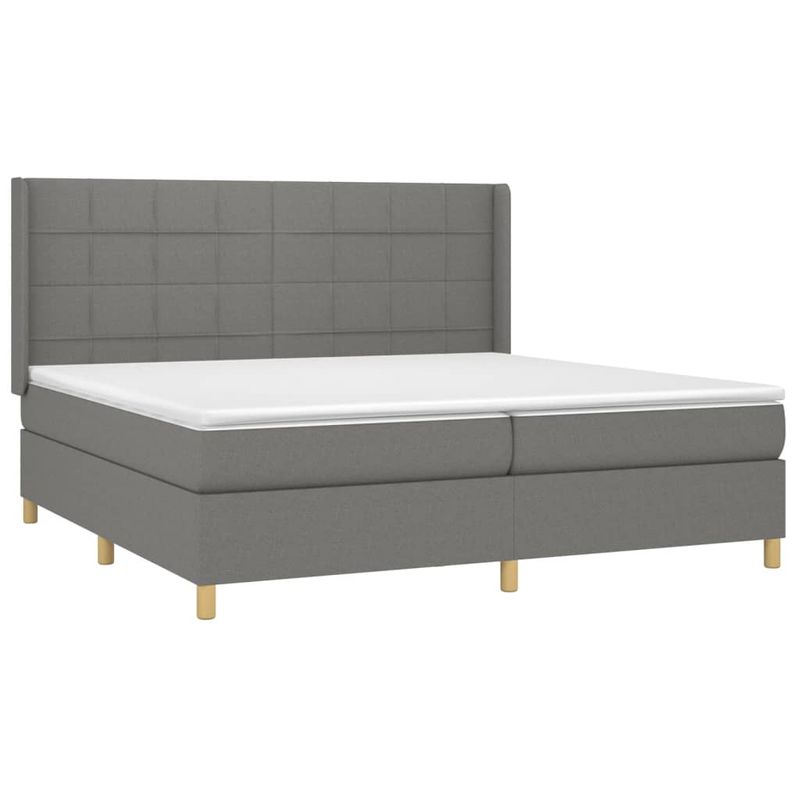 Casa si Gradina - Mobilier - Paturi si accesorii - Paturi - Pat cu arcuri, saltea si LED, gri inchis, 200x200 cm, textil - Infinity.ro