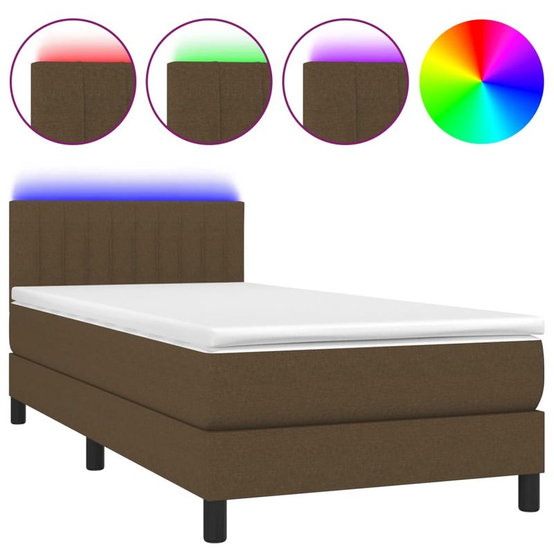 Casa si Gradina - Mobilier - Paturi si accesorii - Paturi - Pat cu arcuri, saltea si LED, maro inchis, 90x190 cm, textil - Infinity.ro
