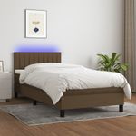 Casa si Gradina - Mobilier - Paturi si accesorii - Paturi - Pat cu arcuri, saltea si LED, maro inchis, 90x190 cm, textil - Infinity.ro