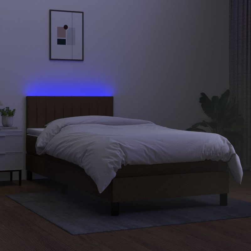 Casa si Gradina - Mobilier - Paturi si accesorii - Paturi - Pat cu arcuri, saltea si LED, maro inchis, 90x190 cm, textil - Infinity.ro
