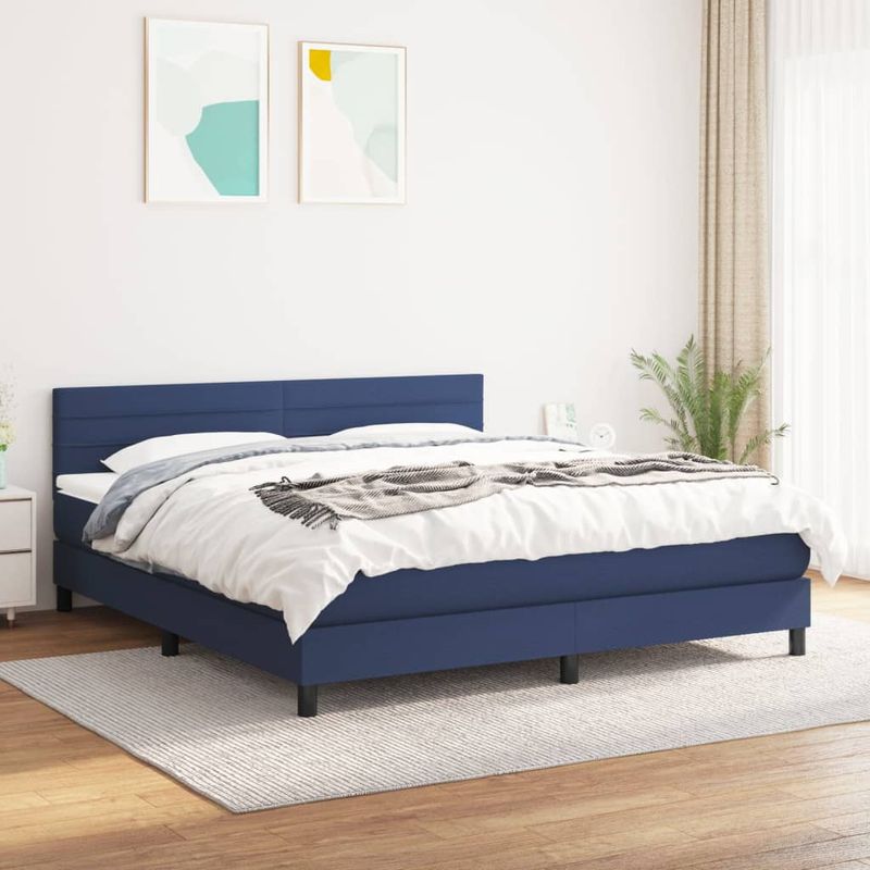 Casa si Gradina - Mobilier - Paturi si accesorii - Paturi - Pat continental cu saltea, albastru, 160x200cm, material textil - Infinity.ro