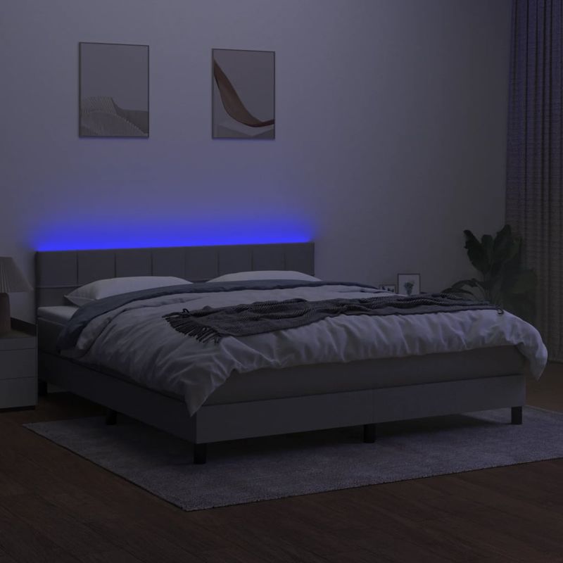Casa si Gradina - Mobilier - Paturi si accesorii - Paturi - Pat cu arcuri, saltea si LED, gri deschis, 180x200 cm, textil - Infinity.ro