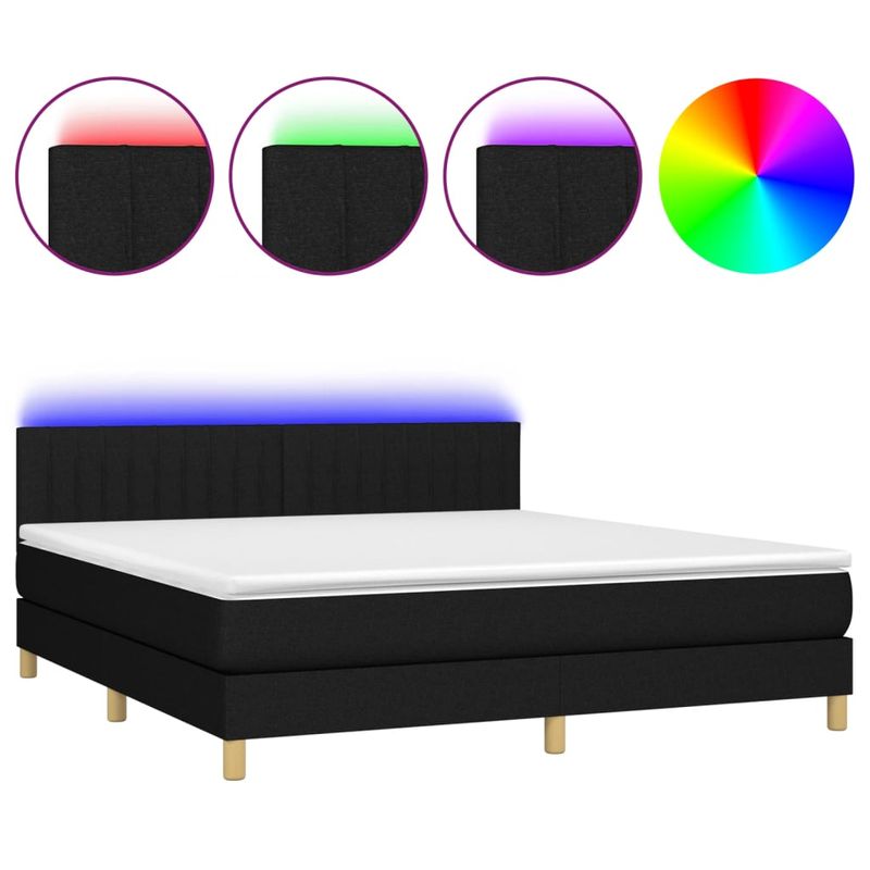 Casa si Gradina - Mobilier - Paturi si accesorii - Paturi - Pat cu arcuri, saltea si LED, negru, 180x200 cm, textil - Infinity.ro