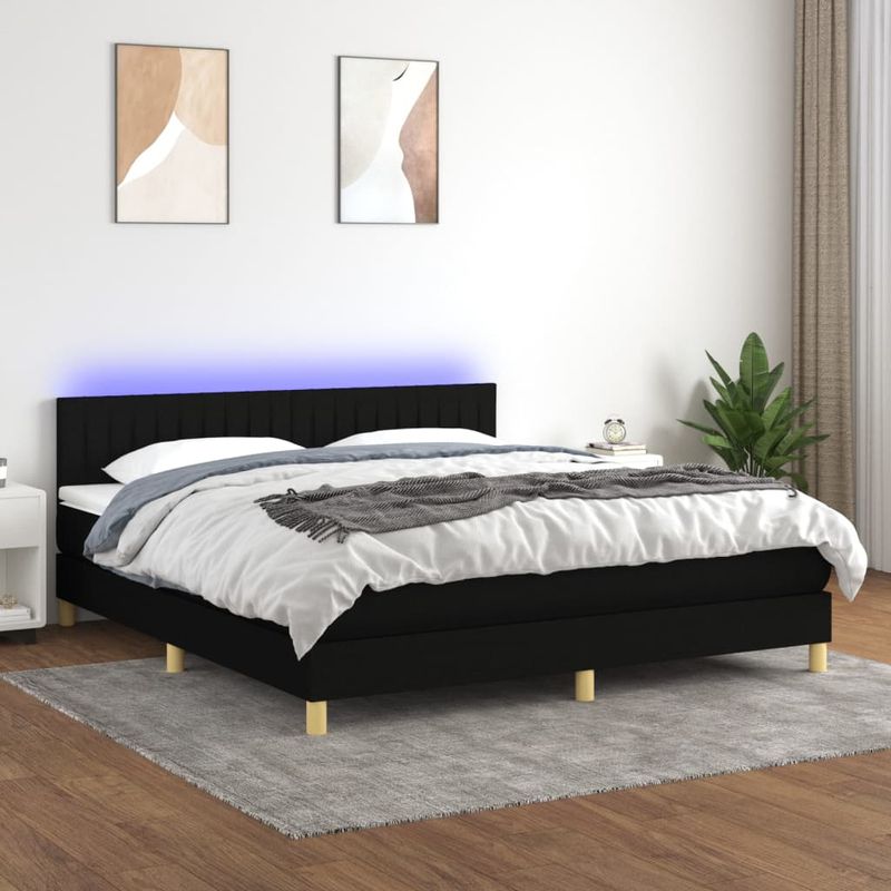Casa si Gradina - Mobilier - Paturi si accesorii - Paturi - Pat cu arcuri, saltea si LED, negru, 180x200 cm, textil - Infinity.ro
