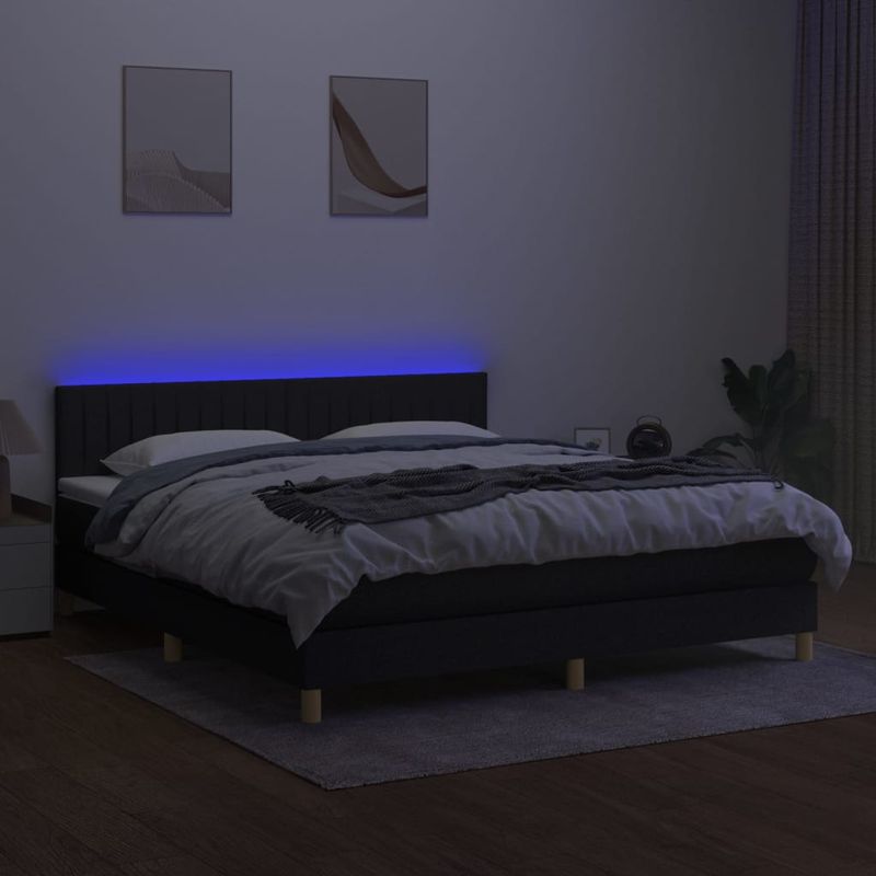 Casa si Gradina - Mobilier - Paturi si accesorii - Paturi - Pat cu arcuri, saltea si LED, negru, 180x200 cm, textil - Infinity.ro
