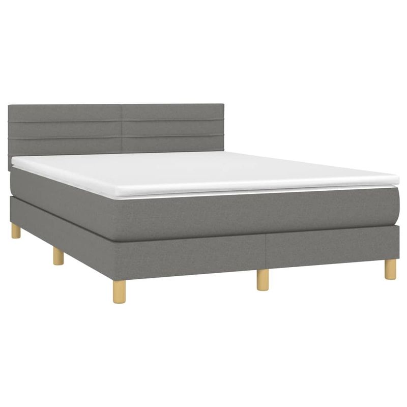 Casa si Gradina - Mobilier - Paturi si accesorii - Paturi - Pat cu arcuri, saltea si LED, gri inchis, 140x200 cm, textil - Infinity.ro