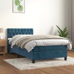 Casa si Gradina - Mobilier - Paturi si accesorii - Paturi - Pat box spring cu saltea, albastru inchis, 90x190 cm, catifea - Infinity.ro
