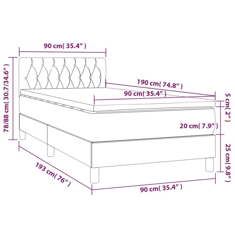 Casa si Gradina - Mobilier - Paturi si accesorii - Paturi - Pat box spring cu saltea, albastru inchis, 90x190 cm, catifea - Infinity.ro
