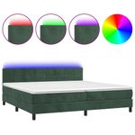 Casa si Gradina - Mobilier - Paturi si accesorii - Paturi - Pat cu arcuri, saltea si LED, verde inchis, 200x200 cm, catifea - Infinity.ro