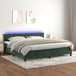 Casa si Gradina - Mobilier - Paturi si accesorii - Paturi - Pat cu arcuri, saltea si LED, verde inchis, 200x200 cm, catifea - Infinity.ro