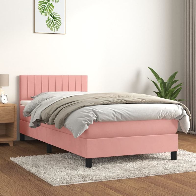 Casa si Gradina - Mobilier - Paturi si accesorii - Paturi - Pat box spring cu saltea, roz, 90x200 cm, catifea - Infinity.ro