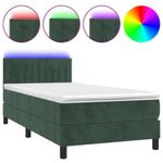Casa si Gradina - Mobilier - Paturi si accesorii - Paturi - Pat cu arcuri, saltea si LED, verde inchis, 90x190 cm, catifea - Infinity.ro