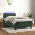 Casa si Gradina - Mobilier - Paturi si accesorii - Paturi - Pat cu arcuri, saltea si LED, verde inchis, 90x190 cm, catifea - Infinity.ro
