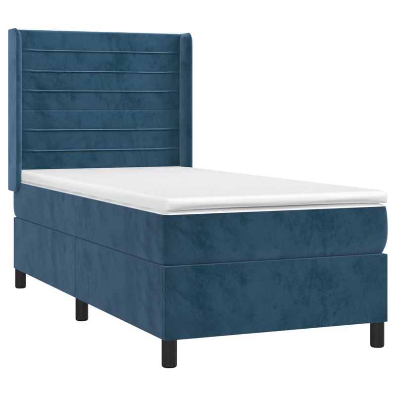 Casa si Gradina - Mobilier - Paturi si accesorii - Paturi - Pat cu arcuri, saltea si LED, bleumarin, 90x190 cm, catifea - Infinity.ro