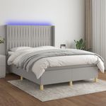 Casa si Gradina - Mobilier - Paturi si accesorii - Paturi - Pat cu arcuri, saltea si LED, gri deschis, 140x190 cm, textil - Infinity.ro