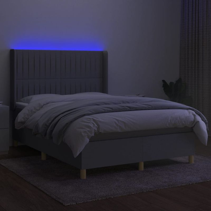 Casa si Gradina - Mobilier - Paturi si accesorii - Paturi - Pat cu arcuri, saltea si LED, gri deschis, 140x190 cm, textil - Infinity.ro