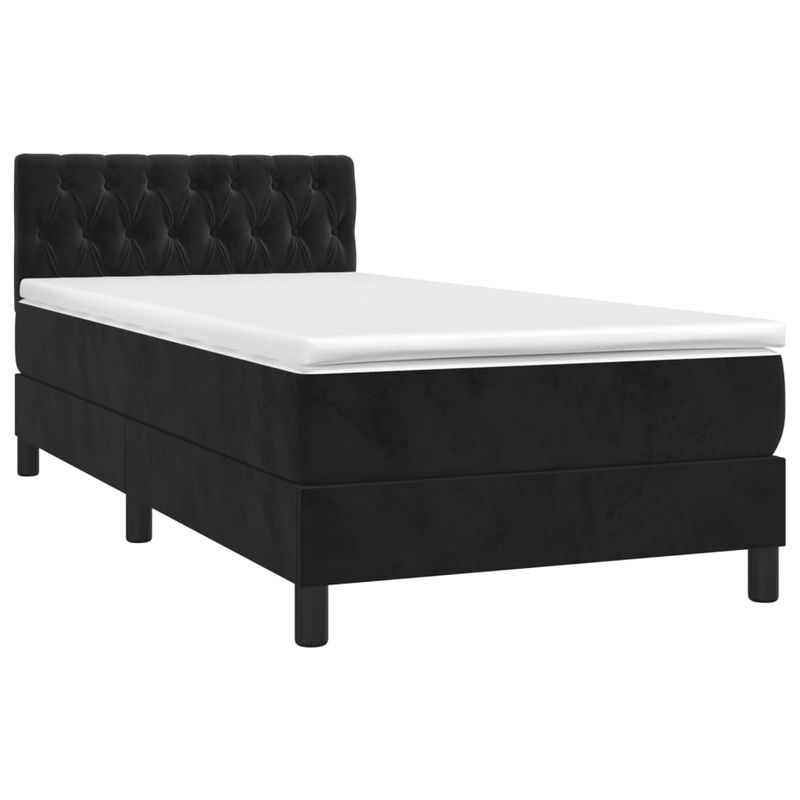 Casa si Gradina - Mobilier - Paturi si accesorii - Paturi - Pat cu arcuri, saltea si LED, negru, 90x200 cm, catifea - Infinity.ro