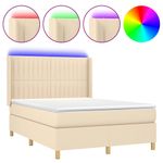 Casa si Gradina - Mobilier - Paturi si accesorii - Paturi - Pat cu arcuri, saltea si LED, crem, 140x190 cm, textil - Infinity.ro