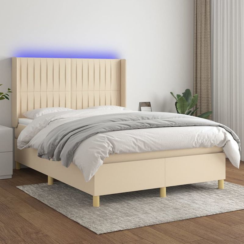 Casa si Gradina - Mobilier - Paturi si accesorii - Paturi - Pat cu arcuri, saltea si LED, crem, 140x190 cm, textil - Infinity.ro