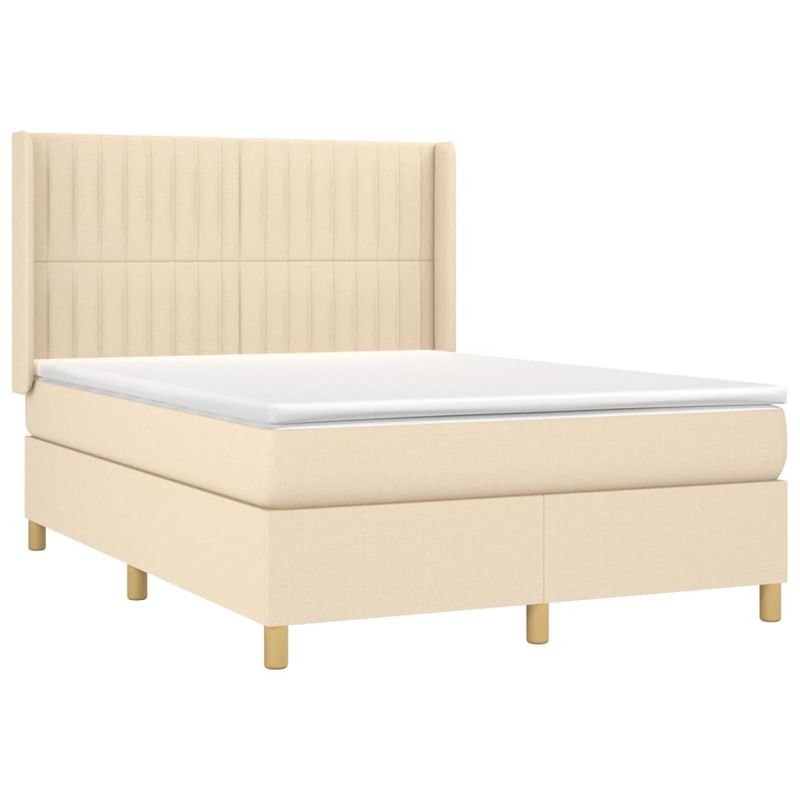 Casa si Gradina - Mobilier - Paturi si accesorii - Paturi - Pat cu arcuri, saltea si LED, crem, 140x190 cm, textil - Infinity.ro