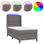 Casa si Gradina - Mobilier - Paturi si accesorii - Paturi - Pat cu arcuri, cu saltea si LED, gri, 90x200 cm, piele eco - Infinity.ro