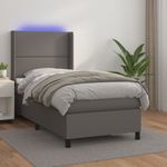 Casa si Gradina - Mobilier - Paturi si accesorii - Paturi - Pat cu arcuri, cu saltea si LED, gri, 90x200 cm, piele eco - Infinity.ro