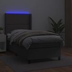 Casa si Gradina - Mobilier - Paturi si accesorii - Paturi - Pat cu arcuri, cu saltea si LED, gri, 90x200 cm, piele eco - Infinity.ro