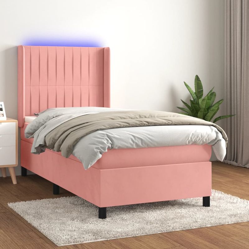 Casa si Gradina - Mobilier - Paturi si accesorii - Paturi - Pat continental cu saltea & LED, roz, 80x200 cm, catifea - Infinity.ro