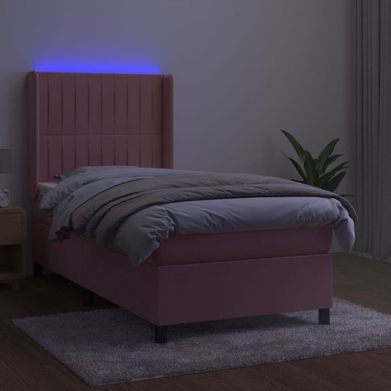 Casa si Gradina - Mobilier - Paturi si accesorii - Paturi - Pat continental cu saltea & LED, roz, 80x200 cm, catifea - Infinity.ro