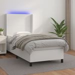Casa si Gradina - Mobilier - Paturi si accesorii - Paturi - Pat continental cu saltea & LED, alb, 90x200 cm, piele eco - Infinity.ro