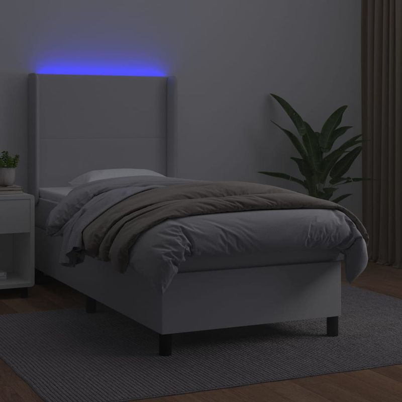 Casa si Gradina - Mobilier - Paturi si accesorii - Paturi - Pat continental cu saltea & LED, alb, 90x200 cm, piele eco - Infinity.ro