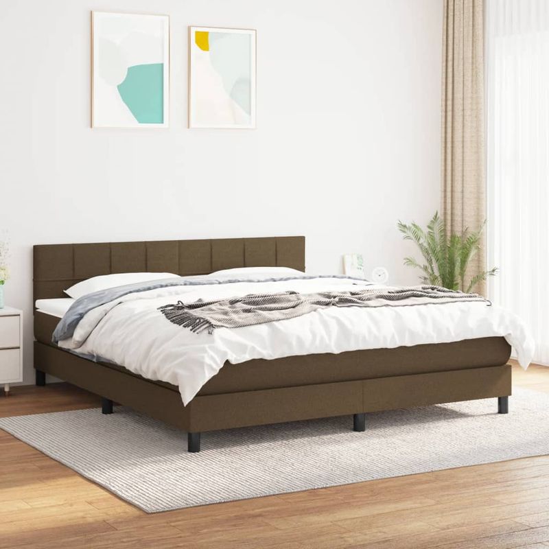 Casa si Gradina - Mobilier - Paturi si accesorii - Paturi - Pat box spring cu saltea, maro inchis, 160x200 cm, textil - Infinity.ro
