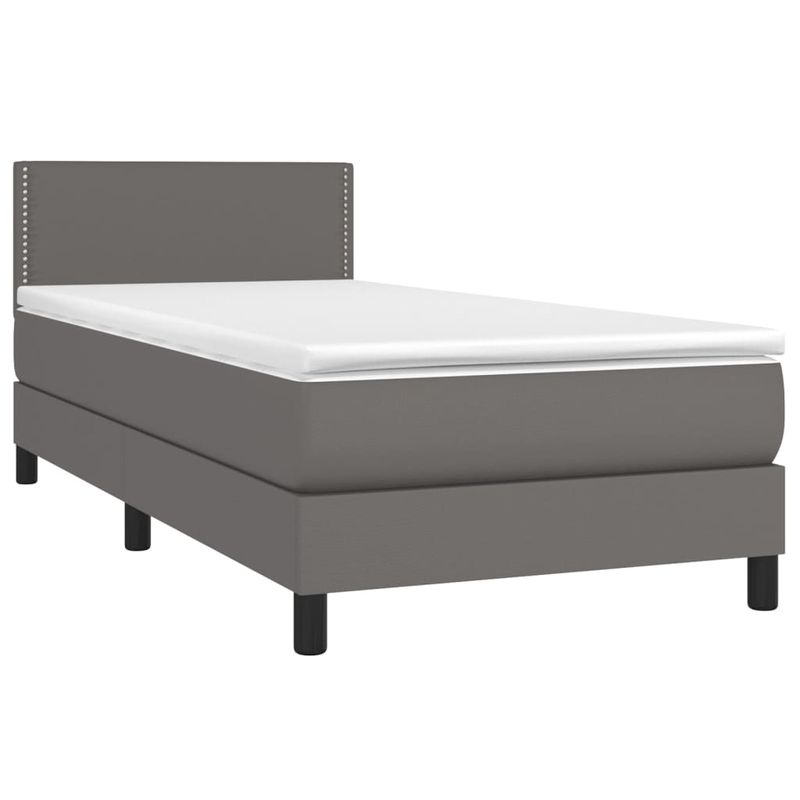 Casa si Gradina - Mobilier - Paturi si accesorii - Paturi - Pat box spring cu saltea, gri, 80x200 cm, piele ecologica - Infinity.ro