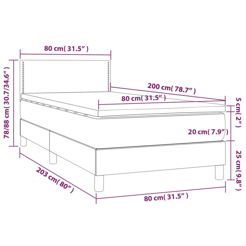 Casa si Gradina - Mobilier - Paturi si accesorii - Paturi - Pat box spring cu saltea, gri, 80x200 cm, piele ecologica - Infinity.ro