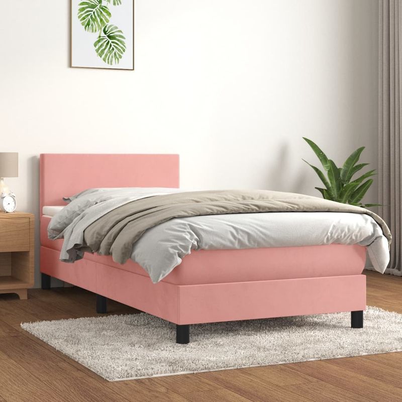 Casa si Gradina - Mobilier - Paturi si accesorii - Paturi - Pat box spring cu saltea, roz, 90x190 cm, catifea - Infinity.ro