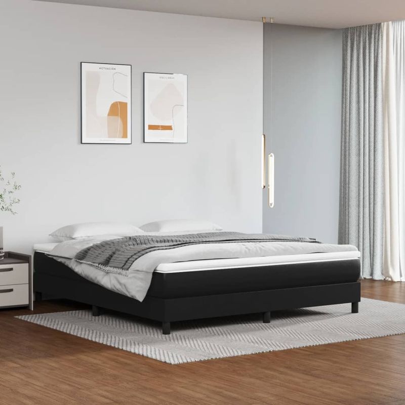 Casa si Gradina - Mobilier - Paturi si accesorii - Paturi - Pat box spring cu saltea, negru, 160x200 cm, piele ecologica - Infinity.ro
