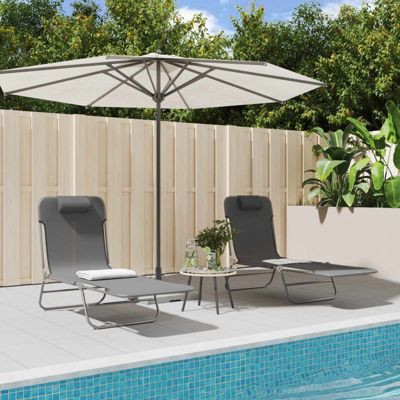 Casa si Gradina - Gradina si terasa - Mobilier exterior - Scaune si sezlonguri gradina - Sezlonguri pliante, 2 buc., textilena gri si otel - Infinity.ro