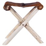 Casa si Gradina - Mobilier - Scaune si fotolii - Tabureti - Taburet pliant, piele naturala si lemn masiv de tec - Infinity.ro