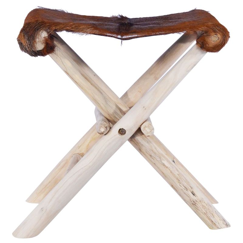 Casa si Gradina - Mobilier - Scaune si fotolii - Tabureti - Taburet pliant, piele naturala si lemn masiv de tec - Infinity.ro