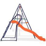 Jucarii, Copii si Bebe - Jucarii si jocuri - Jucarii de exterior - Spatii de joaca si accesorii - Set de leagane cu tobogan si 3 locuri, portocaliu - Infinity.ro