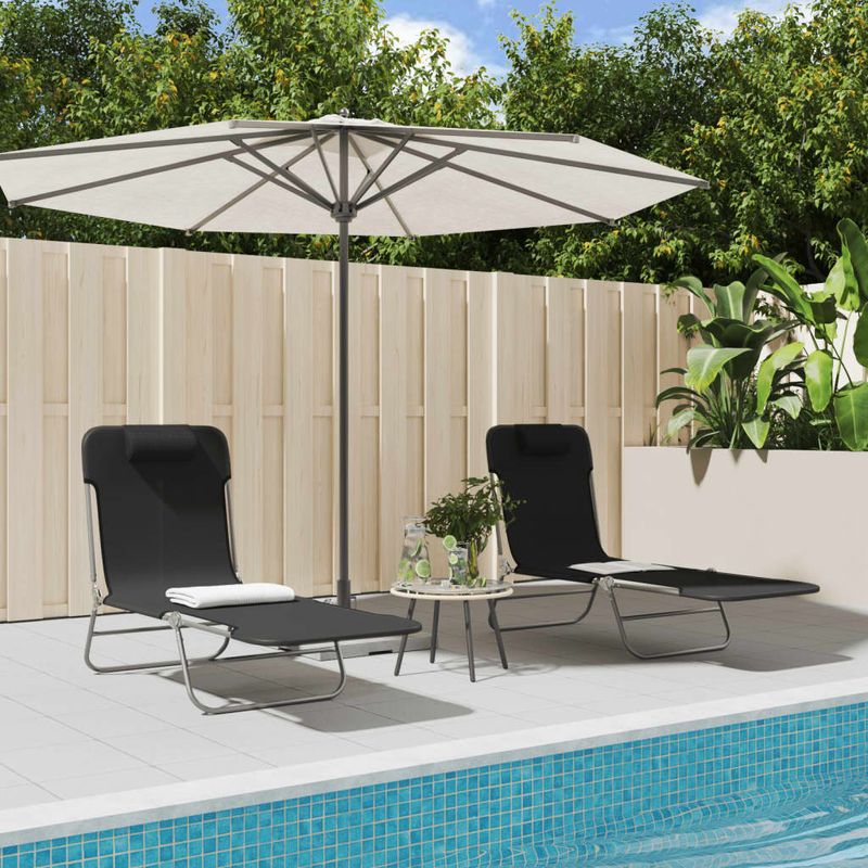 Casa si Gradina - Gradina si terasa - Mobilier exterior - Scaune si sezlonguri gradina - Sezlonguri pliante, 2 buc., negru, textilena si otel - Infinity.ro