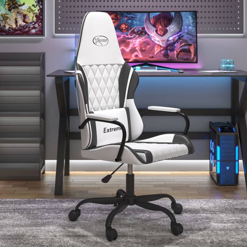 PC, gaming si accesorii - Gaming - Accesorii gaming - Scaune gaming - Scaun de jocuri, alb si negru, piele ecologica - Infinity.ro