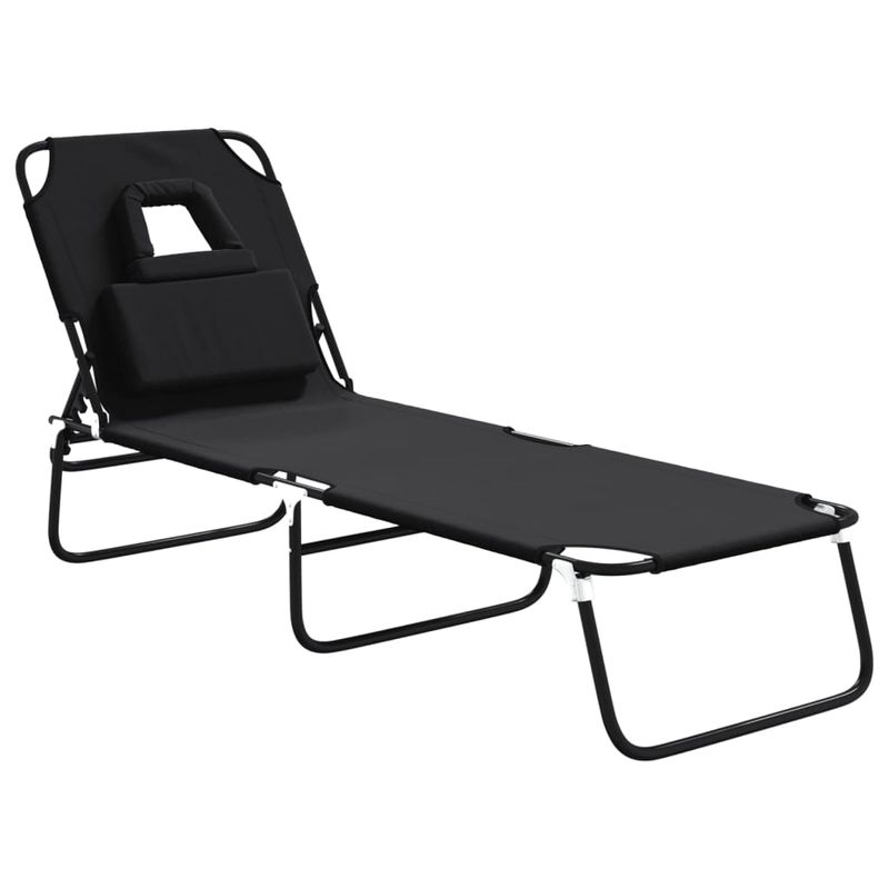 Casa si Gradina - Gradina si terasa - Mobilier exterior - Scaune si sezlonguri gradina - Sezlong pliabil negru tesatura Oxford&otel vopsit electrostatic - Infinity.ro