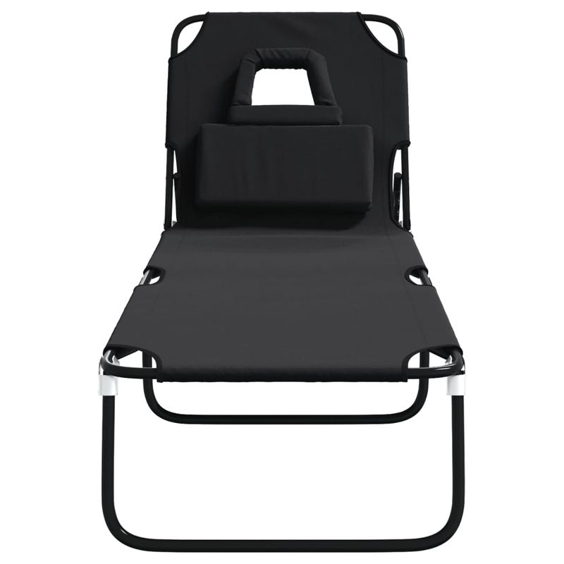 Casa si Gradina - Gradina si terasa - Mobilier exterior - Scaune si sezlonguri gradina - Sezlong pliabil negru tesatura Oxford&otel vopsit electrostatic - Infinity.ro