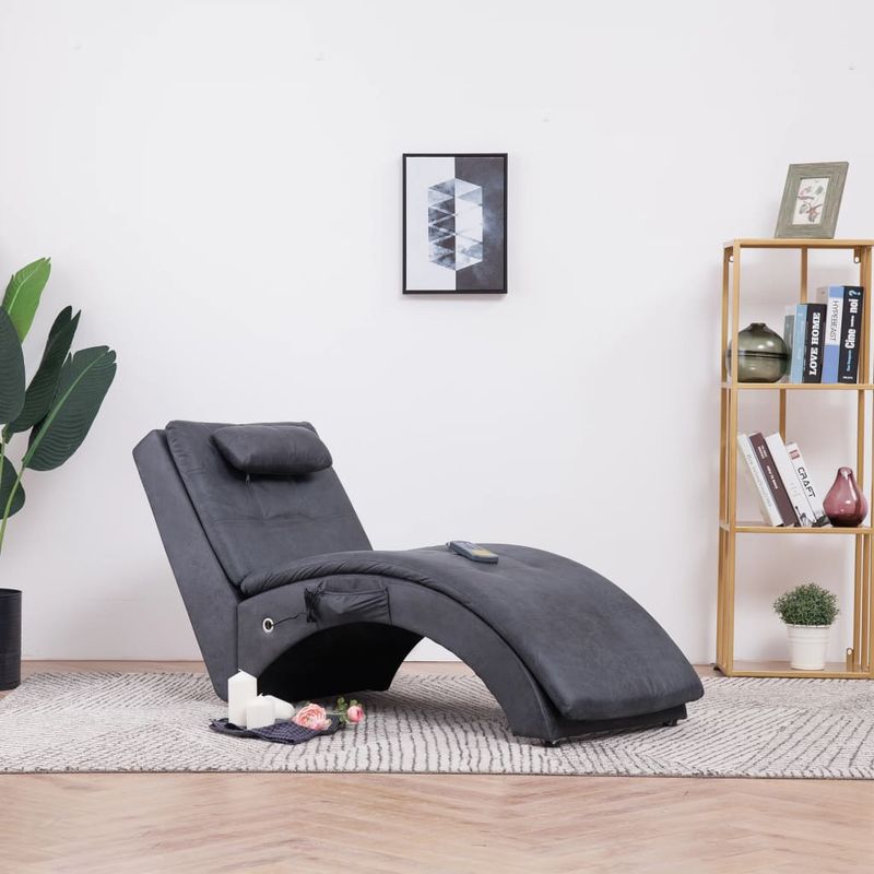 Casa si Gradina - Mobilier - Scaune si fotolii - Fotolii - Sezlong de masaj cu perna, gri, piele intoarsa artificiala - Infinity.ro